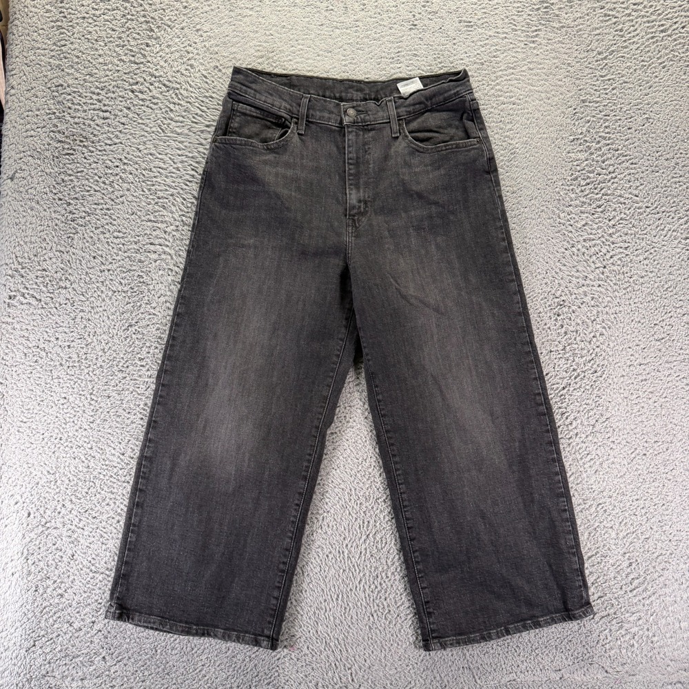 Levi's Jeans Womens 31x25 Black Cotton Denim Wide-Leg Cropped Streetwear Stretch